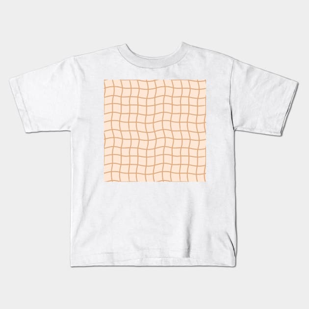 Minimal Abstract Squiggle Grid - Warm Neutrals Kids T-Shirt by JuneNostalgia